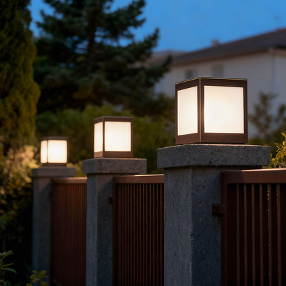 Solar Outdoor Pillar Lights Copper Glass Square Light