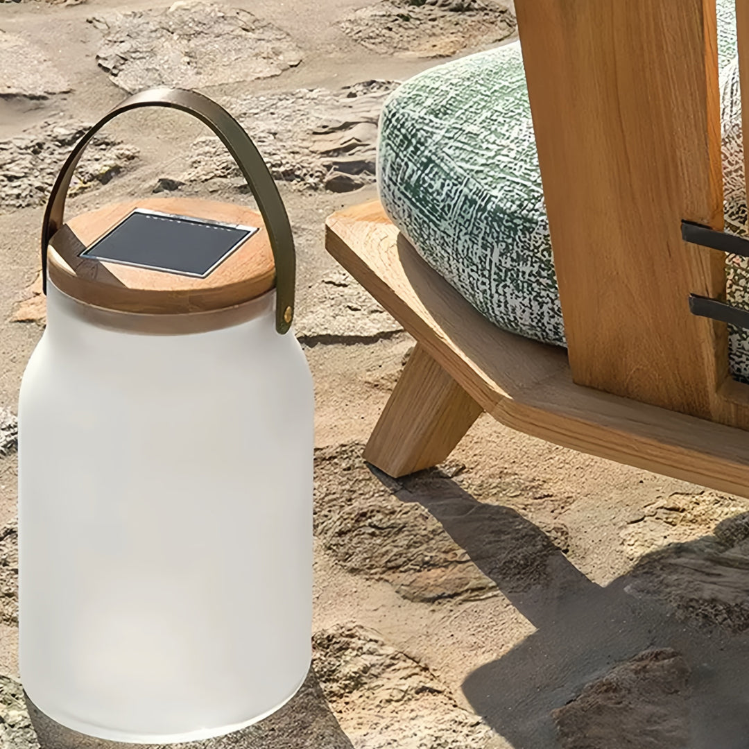 Solar Powered Camp Lantern Waterproof Teak Handle Light