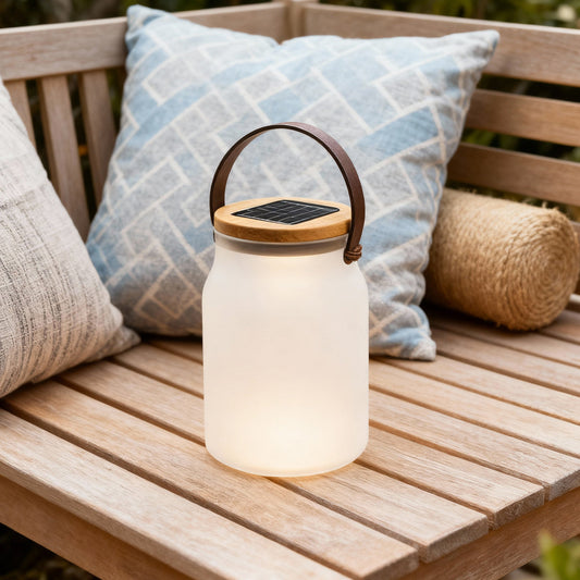 Solar Powered Camp Lantern Waterproof Teak Handle Light