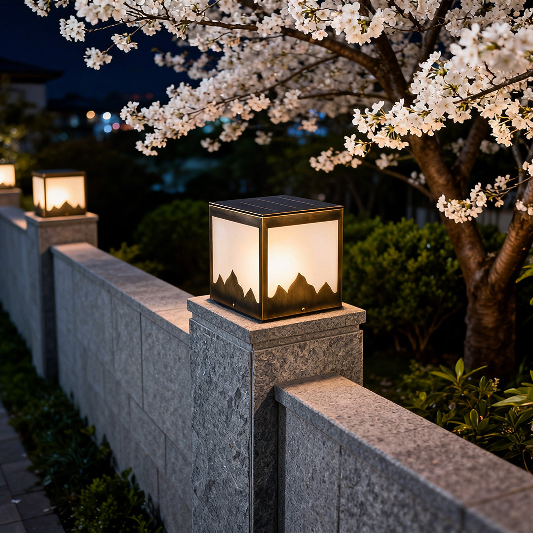 Solar Powered Pillar Lights Modern Square Waterproof Light