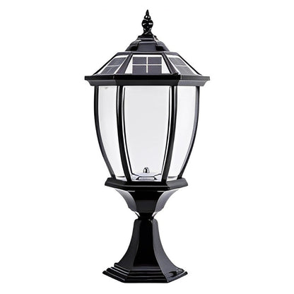 Solar Powered Pillar Lights Black Vintage Outdoor Light