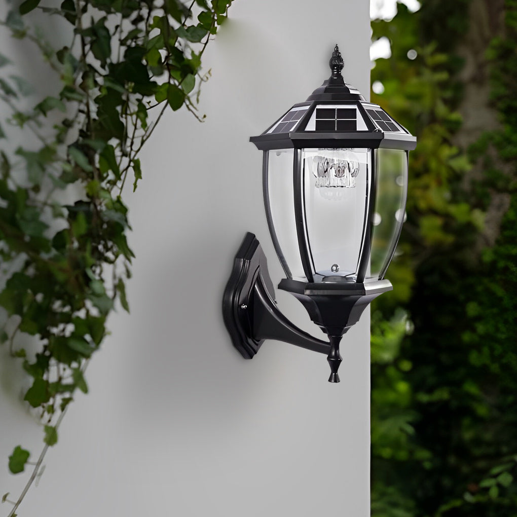 Solar Powered Pillar Lights Black Vintage Outdoor Light