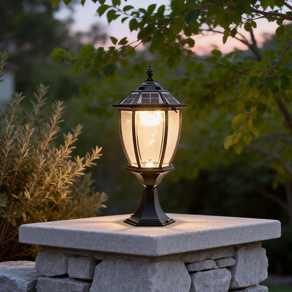 Solar Powered Pillar Lights Black Vintage Outdoor Light