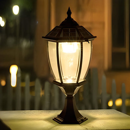 Solar Powered Pillar Lights Black Vintage Outdoor Light