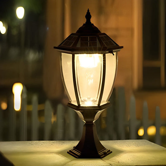 Solar Powered Pillar Lights Black Vintage Outdoor Light