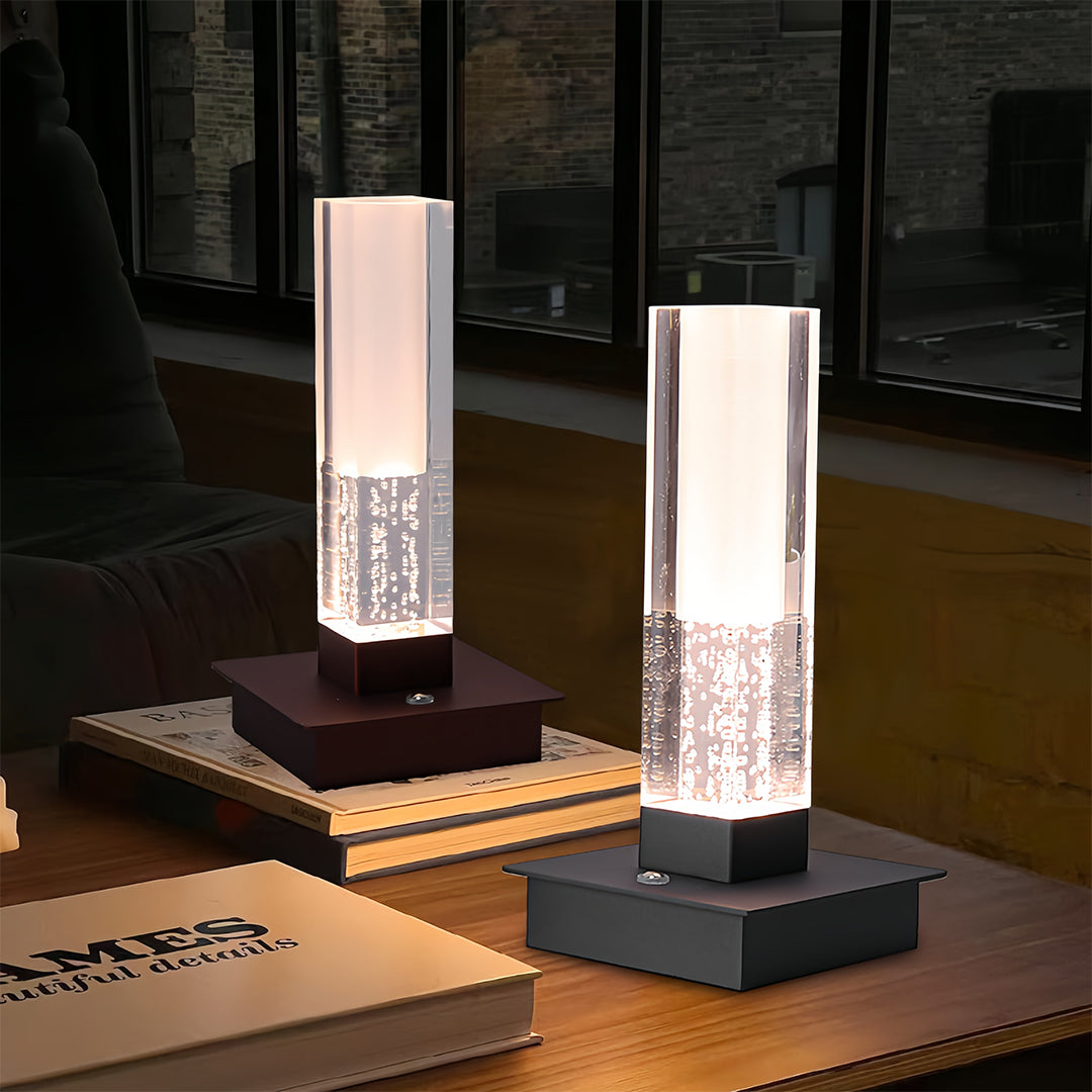 Cordless Square Table Lamp with Bubble Modern Design, Dimmable LED Nightstand Light
