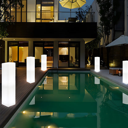 Square Floor Lamp with Glowing White Shade Landscape Light
