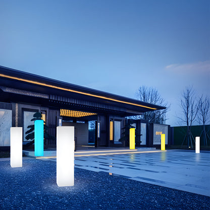 Square Floor Lamp with Glowing White Shade Landscape Light