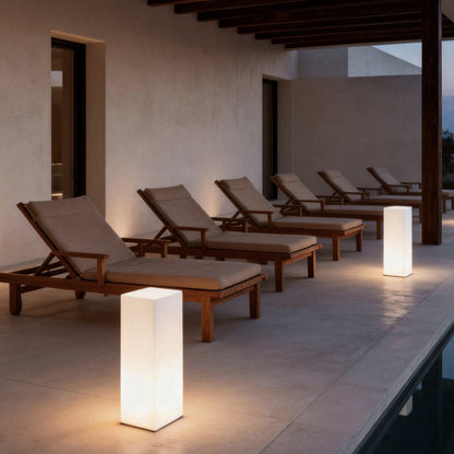 Square Floor Lamp with Glowing White Shade Landscape Light
