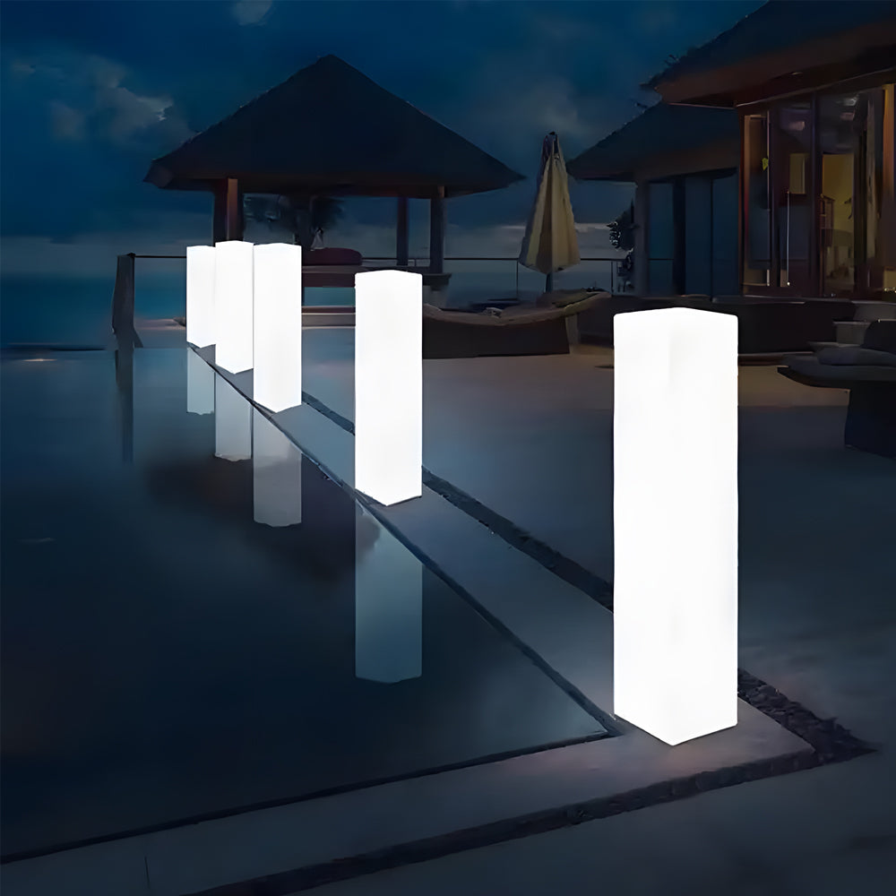 Square Floor Lamp with Glowing White Shade Landscape Light
