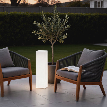 Square Floor Lamp with Glowing White Shade Landscape Light