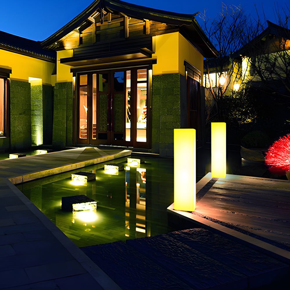 Square Floor Lamp with Glowing White Shade Landscape Light