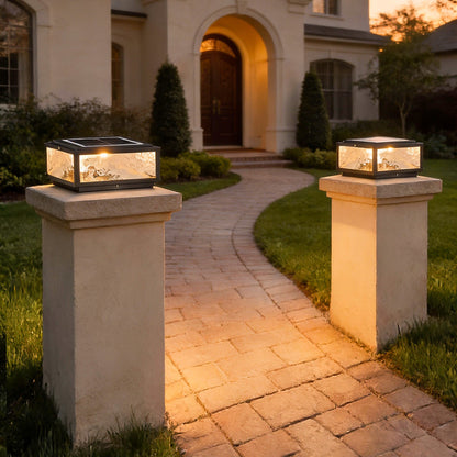 Square Outdoor Pillar Lights Modern LED – Solar & Hardwired Waterproof Fence Post Light for Garden