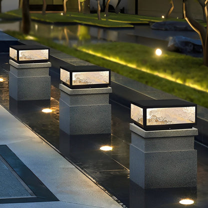 Square Outdoor Pillar Lights Modern LED – Solar & Hardwired Waterproof Fence Post Light for Garden