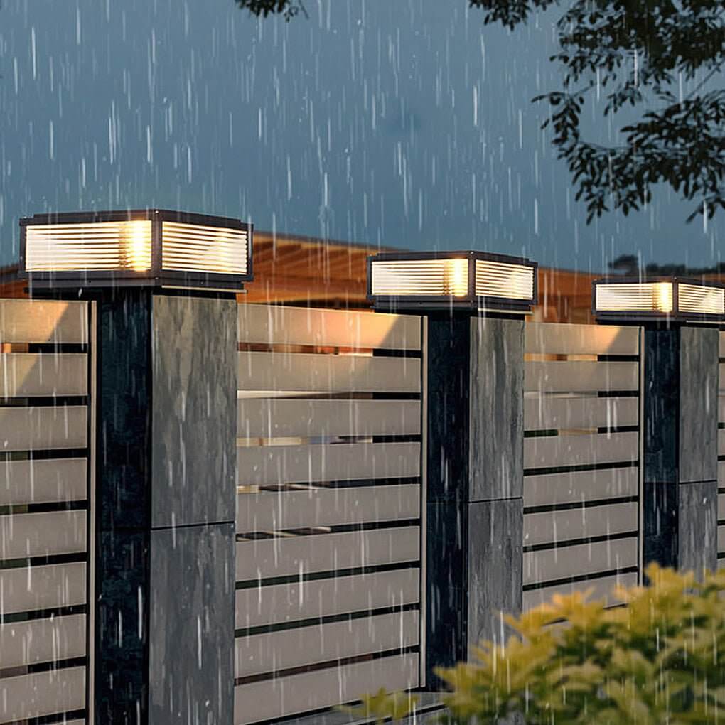 Square Pillar Light with Ribbed Glass – Solar & Hardwired Outdoor LED Landscape Post Cap Light