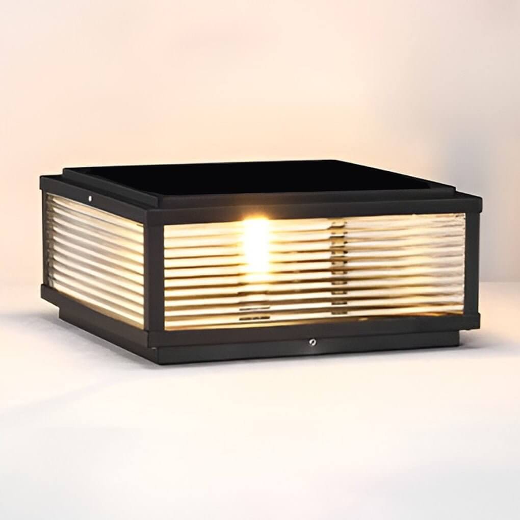 Square Pillar Light with Ribbed Glass – Solar & Hardwired Outdoor LED Landscape Post Cap Light