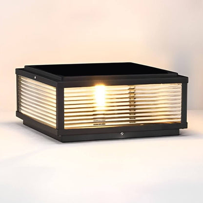 Square Pillar Light with Ribbed Glass – Solar & Hardwired Outdoor LED Landscape Post Cap Light