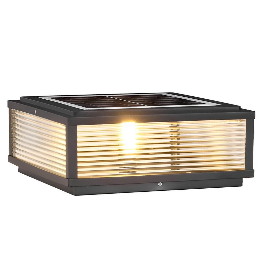 Square Pillar Light with Ribbed Glass – Solar & Hardwired Outdoor LED Landscape Post Cap Light