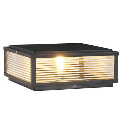 Square Pillar Light with Ribbed Glass – Solar & Hardwired Outdoor LED Landscape Post Cap Light