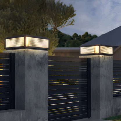 Square Pillar Light with Ribbed Glass – Solar & Hardwired Outdoor LED Landscape Post Cap Light