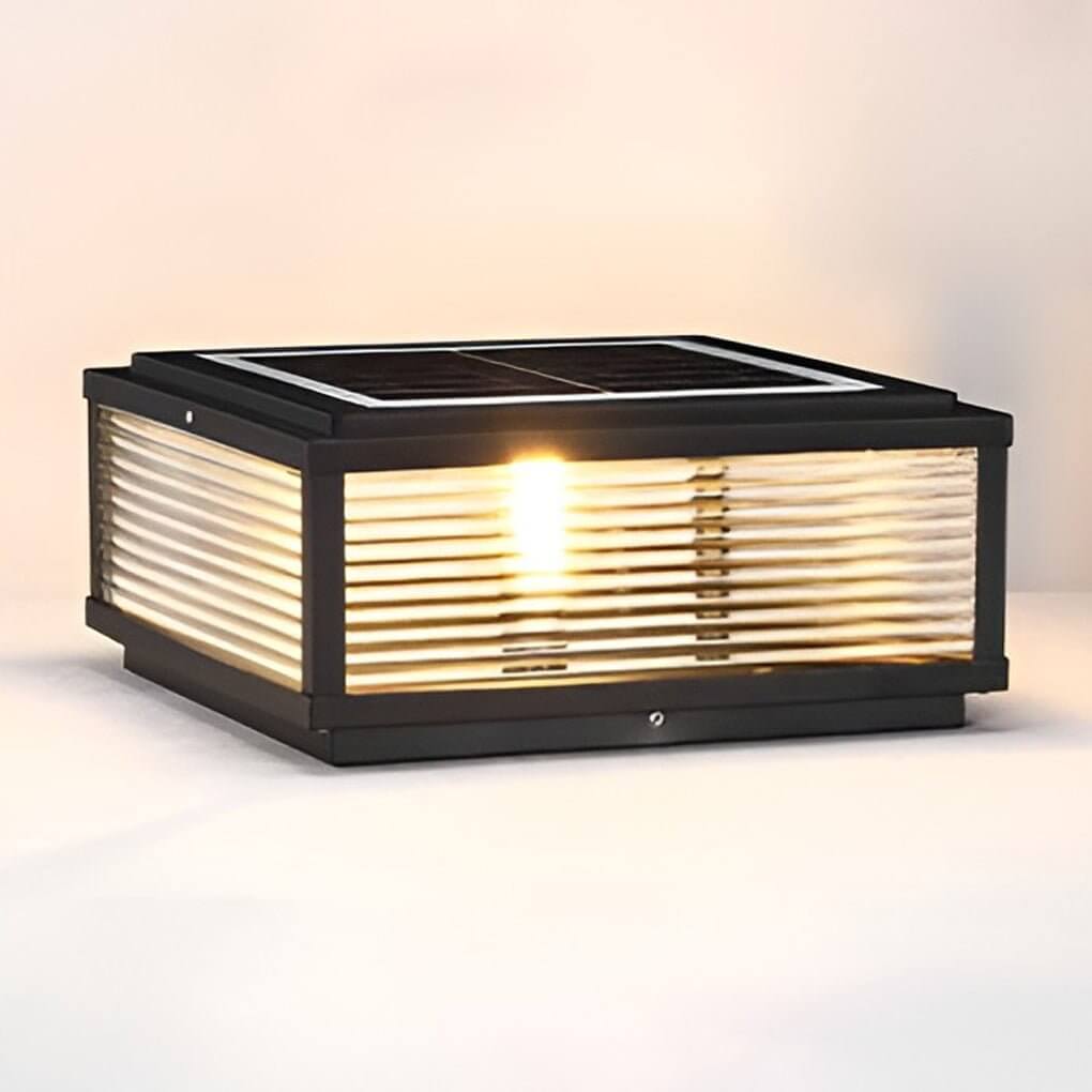Square Pillar Light with Ribbed Glass – Solar & Hardwired Outdoor LED Landscape Post Cap Light