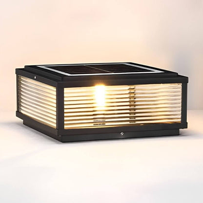 Square Pillar Light with Ribbed Glass – Solar & Hardwired Outdoor LED Landscape Post Cap Light