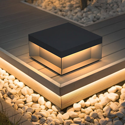 Square Solar Deck Lights Industrial Black LED Outdoor Landscape Light