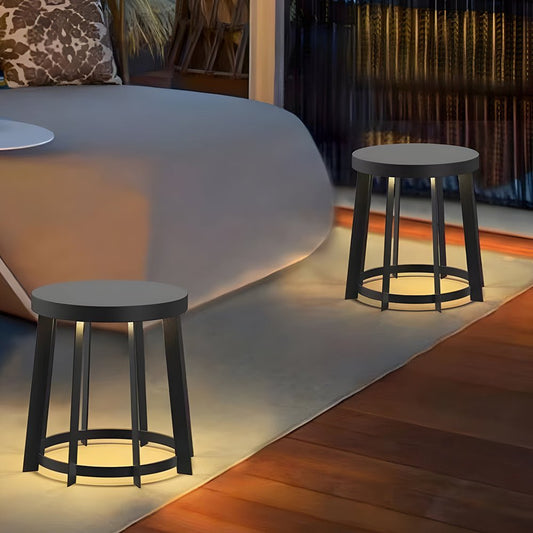 Stainless Steel Round Stool Solar Light Dual-Purpose Outdoor LED Fixture