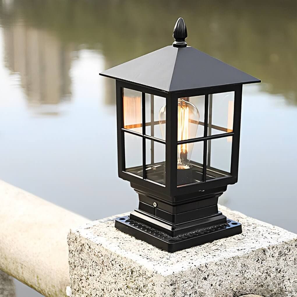 Stone Light Pillar Traditional Black Waterproof LED – Solar & Hardwired Lantern Post Cap Light
