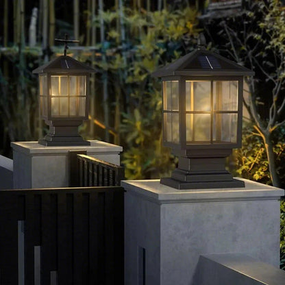 Stone Light Pillar Traditional Black Waterproof LED – Solar & Hardwired Lantern Post Cap Light