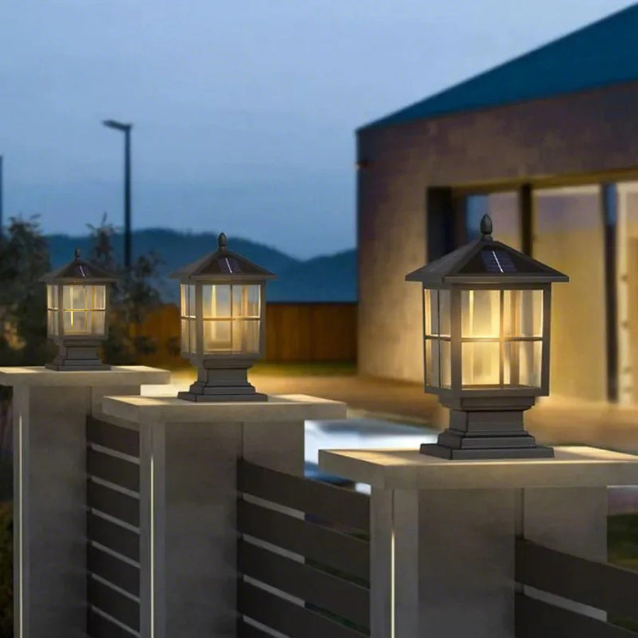 Stone Light Pillar Traditional Black Waterproof LED – Solar & Hardwired Lantern Post Cap Light