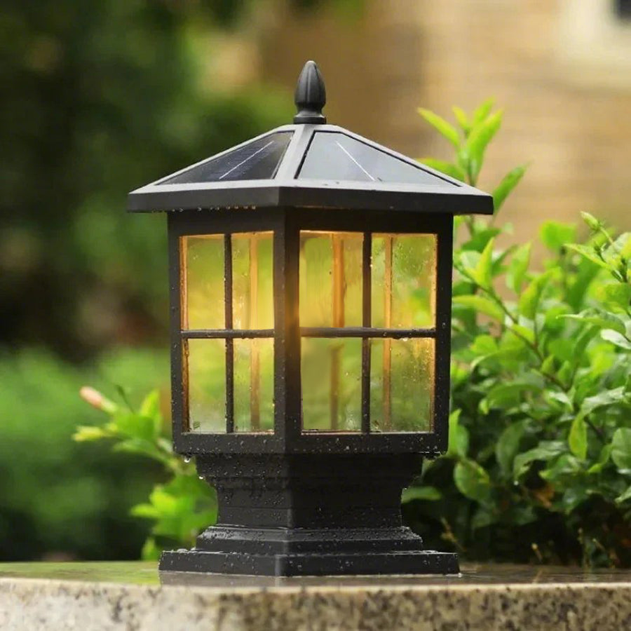 Stone Light Pillar Traditional Black Waterproof LED – Solar & Hardwired Lantern Post Cap Light