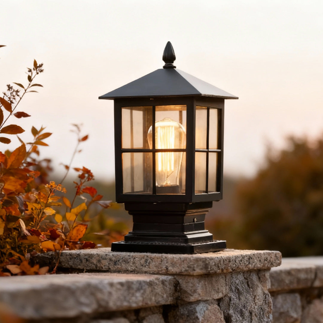 Stone Light Pillar Traditional Black Waterproof LED – Solar & Hardwired Lantern Post Cap Light