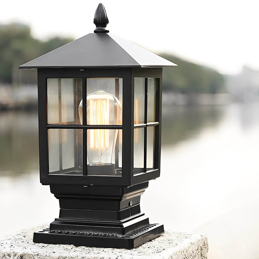 Stone Light Pillar Traditional Black Waterproof LED – Solar & Hardwired Lantern Post Cap Light