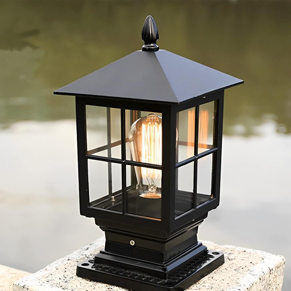 Stone Light Pillar Traditional Black Waterproof LED – Solar & Hardwired Lantern Post Cap Light