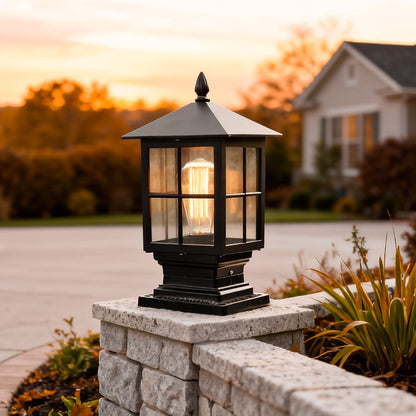 Stone Light Pillar Traditional Black Waterproof LED – Solar & Hardwired Lantern Post Cap Light