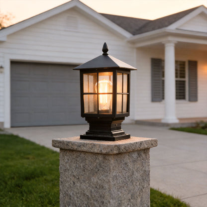 Stone Light Pillar Traditional Black Waterproof LED – Solar & Hardwired Lantern Post Cap Light