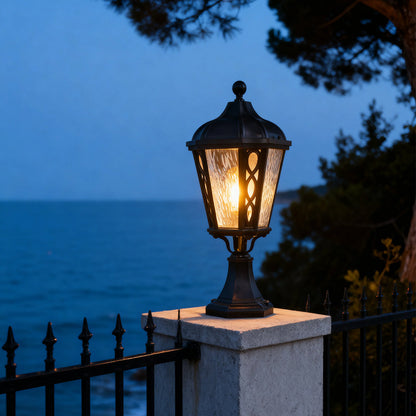 Black Post Light Aluminum with Glass Shade Weatherproof Lamp
