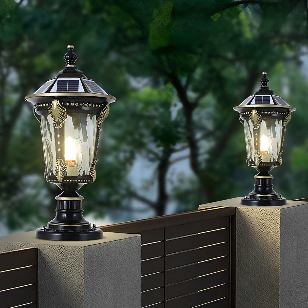 Stone Pillar Lights Retro Solar Waterproof Aluminum Post Cap Lamp