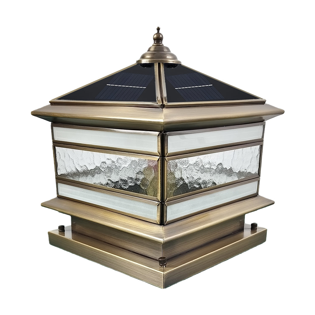 Stone Pillar Solar Lights Retro Copper – Waterproof Brass Fence Post Light for Garden & Courtyard