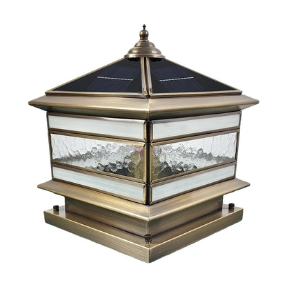 Stone Pillar Solar Lights Retro Copper – Waterproof Brass Fence Post Light for Garden & Courtyard