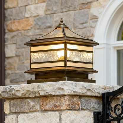 Stone Pillar Solar Lights Retro Copper – Waterproof Brass Fence Post Light for Garden & Courtyard