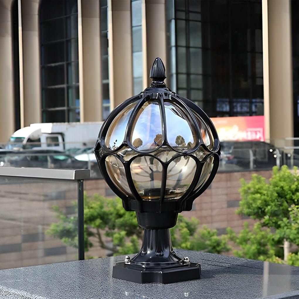 Outdoor Globe Pillar Lights Retro Glass Globe – Waterproof Black & Bronze Fence Post Cap Light