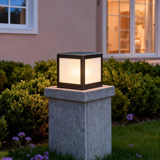 Solar Outdoor Pillar Lights Copper Glass Square Light