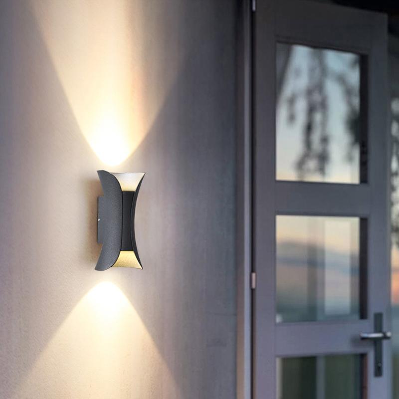 Up Down Wall Lights Modern Curved LED – Outdoor Waterproof Architectural Sconce with Motion Sensor Option