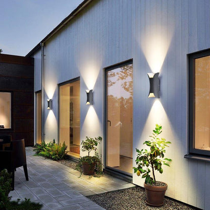 Up Down Wall Lights Modern Curved LED – Outdoor Waterproof Architectural Sconce with Motion Sensor Option