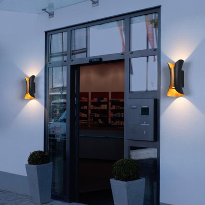 Up Down Wall Lights Modern Curved LED – Outdoor Waterproof Architectural Sconce with Motion Sensor Option