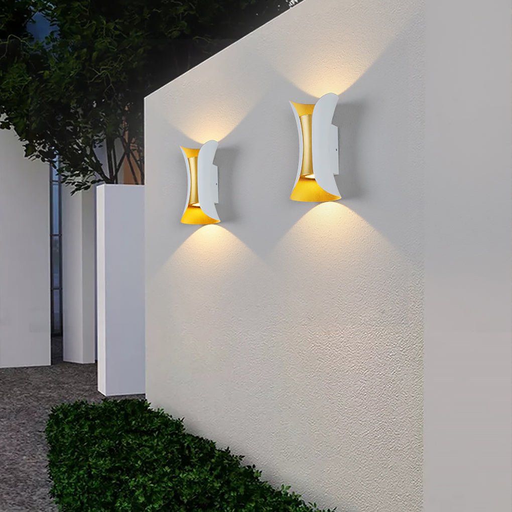 Up Down Wall Lights Modern Curved LED – Outdoor Waterproof Architectural Sconce with Motion Sensor Option