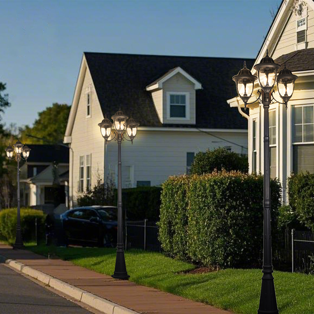 Three-Head Street Lamp Post Lights Waterproof Aluminum European-Style