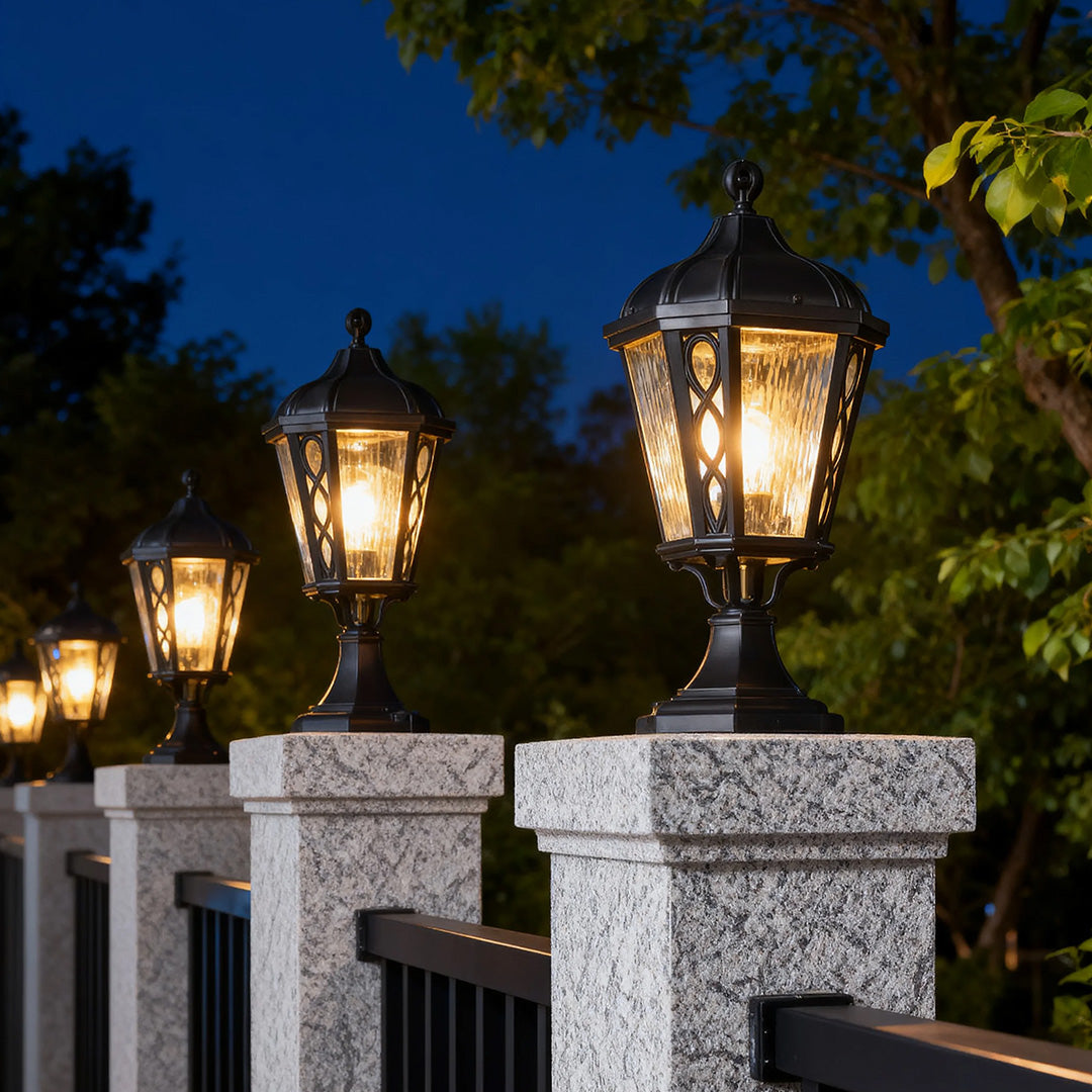 Black Post Light Aluminum with Glass Shade Weatherproof Lamp